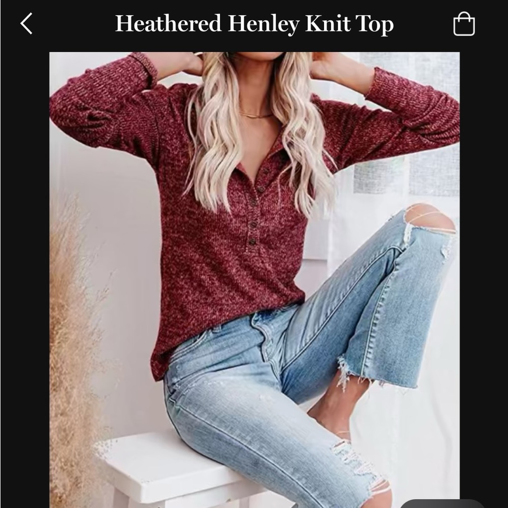 🍁Henley burgundy long sleeved top🍁